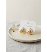 316L Çelik Gold Renk Vintage Kabartmalı Üçgen Model Küpe
