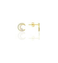 Gümüş altın yaldızlı zirkon taşlı hilal ışıltısı kadın küpe SGTL12655GOLD
