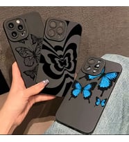 iPhone 14 Pro  Uyumlu Kelebek Desenli 3 Lü Telefon Kılıfı (Siyah)