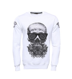 Baskılı Beyaz Bisiklet Yaka Sweatshirt - Wessi