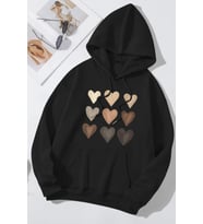 Unisex Oversize Kalp Baskılı Sweatshirt (Siyah)