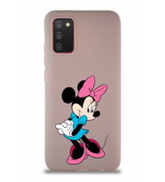 Samsung Galaxy A02S Soft Premier Kapak Minnie Mouse-F Tasarımlı Silikon Kılıf - Pudra (Şeffaf)