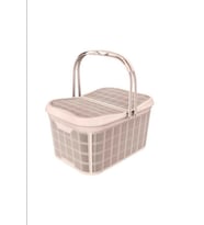 Akay Plastik Pembe Jute Kapaklı Piknik Sepeti