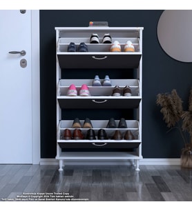 Modilayn VARBİ Kapı Önü 72x 127x 26 cm’ lik 3 Düşer Kapak 6 Göz Raf Bölmeli Ayakkabılık