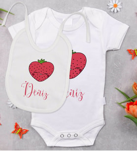 BK Kids Kişiye Özel İsimli Bebek Body Zıbın ve Mama Önlüğü Hediye Seti - Model 35