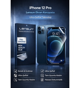 Lensun iPhone 12 Pro Ultra Şeffaf Ekran Koruyucu Film