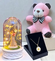 Premium Hediye Seti Özel Tasarım Kolye, Peluş Anahtarlık ve Led Işıklı Fanus (Model 7)