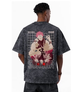Ryomen Sukuna Jujutsu Kaisen Anime Karakterler Baskılı Unisex Oversize Eskitme Yıkamalı Tişört