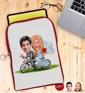 BK Gift Kişiye Özel Evleniyoruz Karikatürlü Taşınabilir Koruyucu Tablet Kılıfı & Organizer Çanta - Kırmızı-3