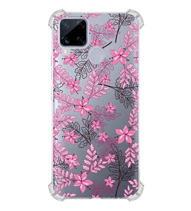 PrintiFy Realme C15 Uyumlu Kamera Korumalı Floral Pembe Tasarımlı Şeffaf Silikon Kılıf