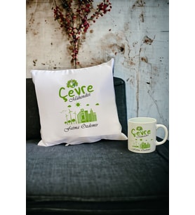 Çevre Mühendisine Hediye Kupa Bardak ve Yastık Set 001 (Beyaz)