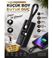 5000mAh 20W PD Hızlı Şarj Powerbank Dahili Lightning Kablolu Type-C Çıkışlı Taşınabilir