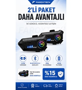 2’li Bluetooth 5.3 Motosiklet Kask Intercom Seti – 2 Kişilik Görüşme, IPX6 Suya Dayanıklı