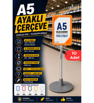 10 Adet - A5 Ayaklı Menü ve Fiyat Bilgi Standı Yuvarlak Tabanlı Teleskopik Çerçeve Etiketlik Turuncu
