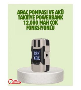 Mey İthalat® Araç Akü Takviye Cihazı ve Lastik Şişirme Pompası 12.000 mAh