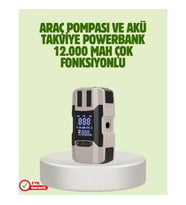 Mey İthalat® Araç Akü Takviye Cihazı ve Lastik Şişirme Pompası 12.000 mAh
