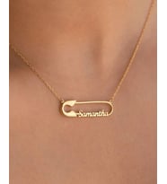 Kişiye Özel Çengelli İğne Tasarım İsim Kolye 925K Gümüş (Gold)