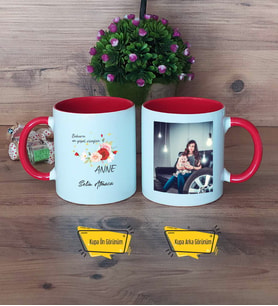 Anneye Hediye Kupa Bardak Kırmızı Fotoğraflı Anneler Günü Hediyesi