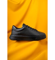 Siyah Casual Bağcıklı Deri Sneakers