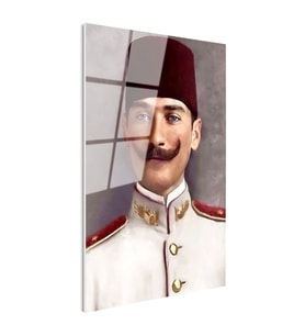 Tamperli Gerçek Cam Tablo Atatürk Fesli Gençlik Atatürk Tablosu Duvar Dekoru