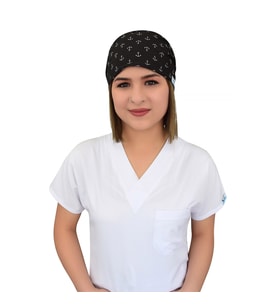 Çapa Desenli Doktor Hemşire Hastane Veteriner Bone (Siyah)
