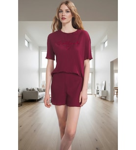 Kadın Örme Pijama Takımı Regular Kalıp Kısa Kol Boru Paça Premium Kalite Şık Görünüm (Bordo)