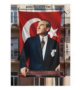 400x600 cm Dijital Atatürk Baskılı Türk Bayrağı – Raşel Kumaş, Çift Dikiş, Solmaz Renk