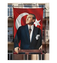 400x600 cm Dijital Atatürk Baskılı Türk Bayrağı – Raşel Kumaş, Çift Dikiş, Solmaz Renk