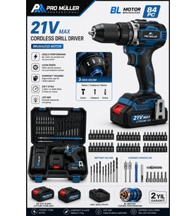 21V Kömürsüz Çift Akülü Metal Şanzıman Led Işıklı Darbeli Matkap 84pcs