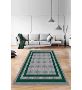Yeşil Çerçeveli Kaymaz Taban Makinede Yıkanabilir Halı RV088 - 100 x 160 cm