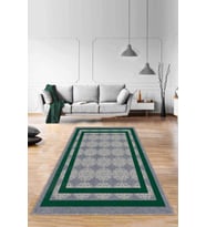 Yeşil Çerçeveli Kaymaz Taban Makinede Yıkanabilir Halı RV088 - 100 x 160 cm