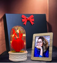 Kişiye Özel Fotoğraflı Led Işıklı Fanus, Siyah Hediye Kutusunda (Model 6)