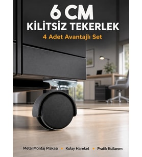 Mey İthalat® Masa ve Koltuk İçin Kilitsiz Tekerlek Seti 6 cm