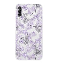 Huawei P30 Lite Kamera korumalı Kapak Floral Lila Tasarımlı  Şeffaf Kılıf
