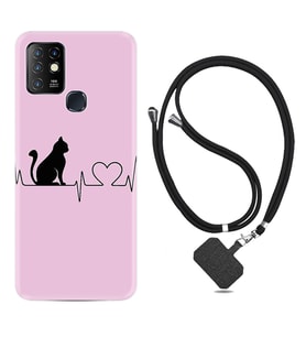 INFINIX Hot 8 9 10 11S Hot 10 Play 10T Kılıf Boyun Askılı Silikon Pink Cat Heart 1303