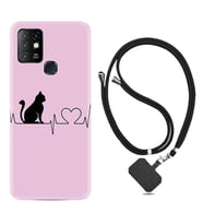 INFINIX Hot 8 9 10 11S Hot 10 Play 10T Kılıf Boyun Askılı Silikon Pink Cat Heart 1303