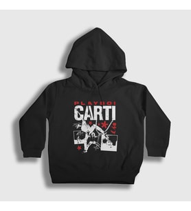 Presmono Unisex Çocuk Siyah Rapper Playboi Carti Kapüşonlu Sweatshirt 482012tt