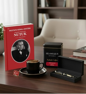 Nutuk & Fincan & Rozet & Selamlıque & Atatürk Kabartmalı Kalem Hediye Seti