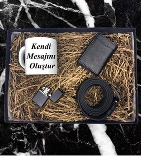 Kendi Mesajını Oluştur Tasarımlı Kupa Bardak Mekanizmalı Cüzdan Kemer Çakmak Özel Hediye Set
