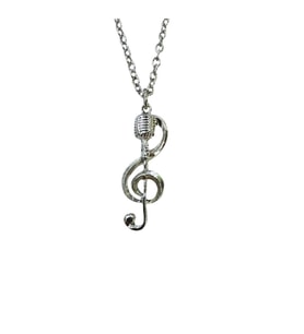 Sol Anahtarı ve Mikrofon Temalı Kolye – Unisex - Müzik Aksesuarı 60 cm Zincir (Gümüş)