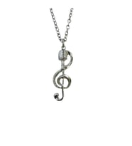 Sol Anahtarı ve Mikrofon Temalı Kolye – Unisex - Müzik Aksesuarı 60 cm Zincir (Gümüş)