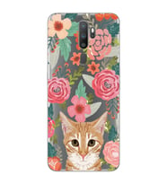 Oppo A5 2020 / A9 2020 Uyumlu Kedi ve Çiçek Desenli Şeffaf Telefon Kılıfı