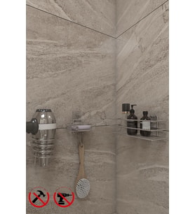 Krom Yapışkanlı 3'lü Banyo Seti - Tş01 Banyo Rafı, Yapışkanlı Sabunluk, Kare Fön Makinesi Askısı