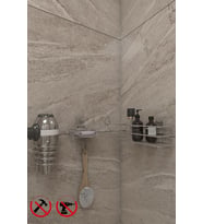 Krom Yapışkanlı 3'lü Banyo Seti - Tş01 Banyo Rafı, Yapışkanlı Sabunluk, Kare Fön Makinesi Askısı