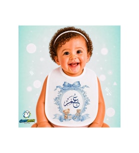 Ayıcıklı Keten Bebek Mama Önlüğü – Yumuşak, Emici, Yıkanabilir, Özel Tasarım P006
