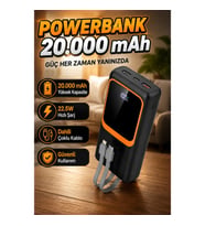 20000 mAh Powerbank 22.5W Hızlı Şarj Destekli Dahili Kablolu Taşınabilir Şarj Cihazı