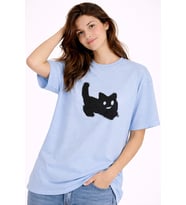 Unisex Oversize Tişört Kedi Baskılı Minimal Tasarım %100 Pamuk