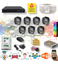 7 Kameralı Set - Yapay Zeka Özellikli Gece Renkli Gösteren 5MP SONY Lensli 4 Ultra Warm Ledli FULLHD Güvenlik Kamerası Seti 2304W-108