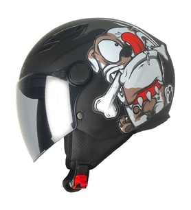 FR215 Dog Black Çocuk Motosiklet Kaskı Yarım Kids Motorcu Kask Siyah