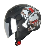 FR215 Dog Black Çocuk Motosiklet Kaskı Yarım Kids Motorcu Kask Siyah